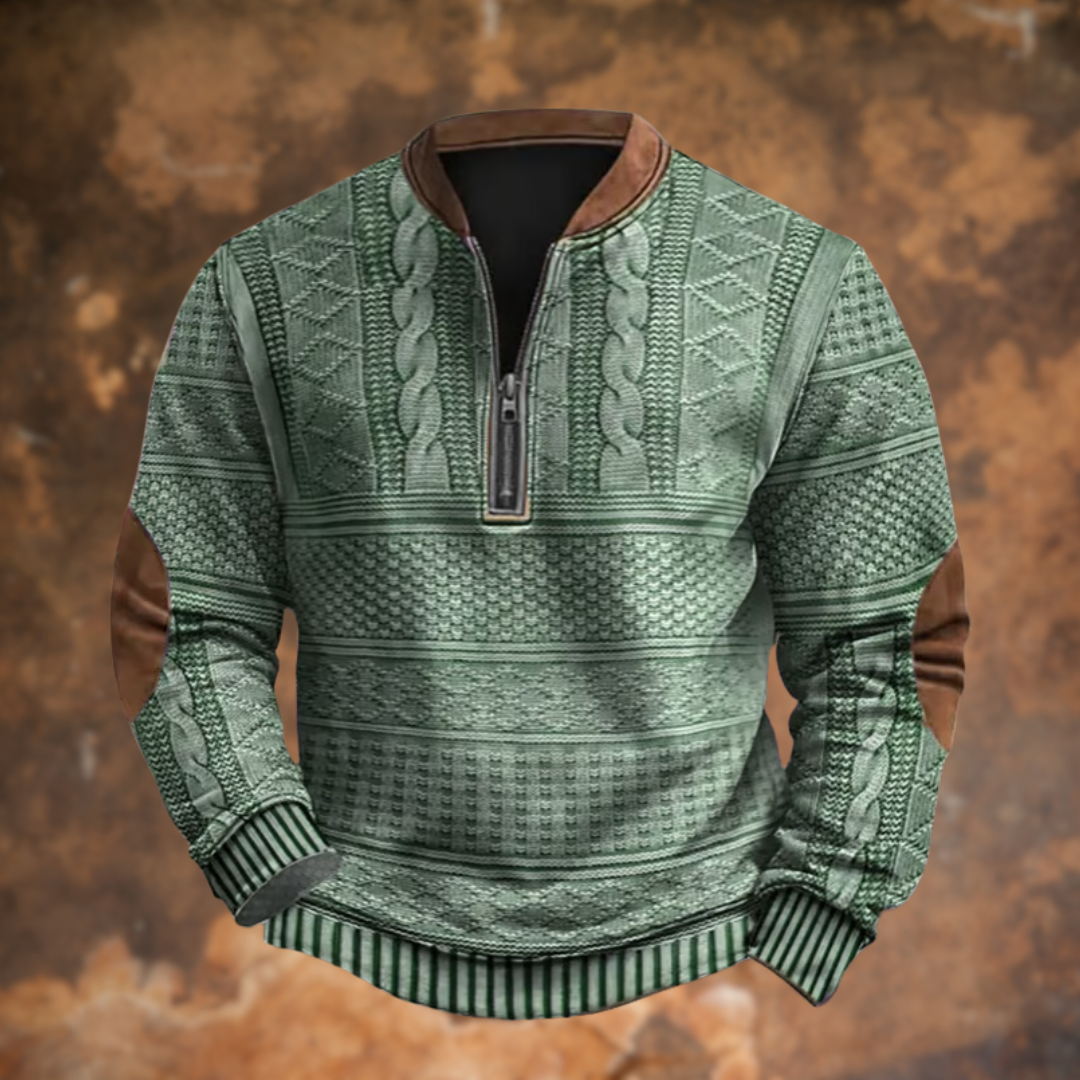 Pull demi-zip homme col camionneur en maille torsadée à coudières contrastées 6