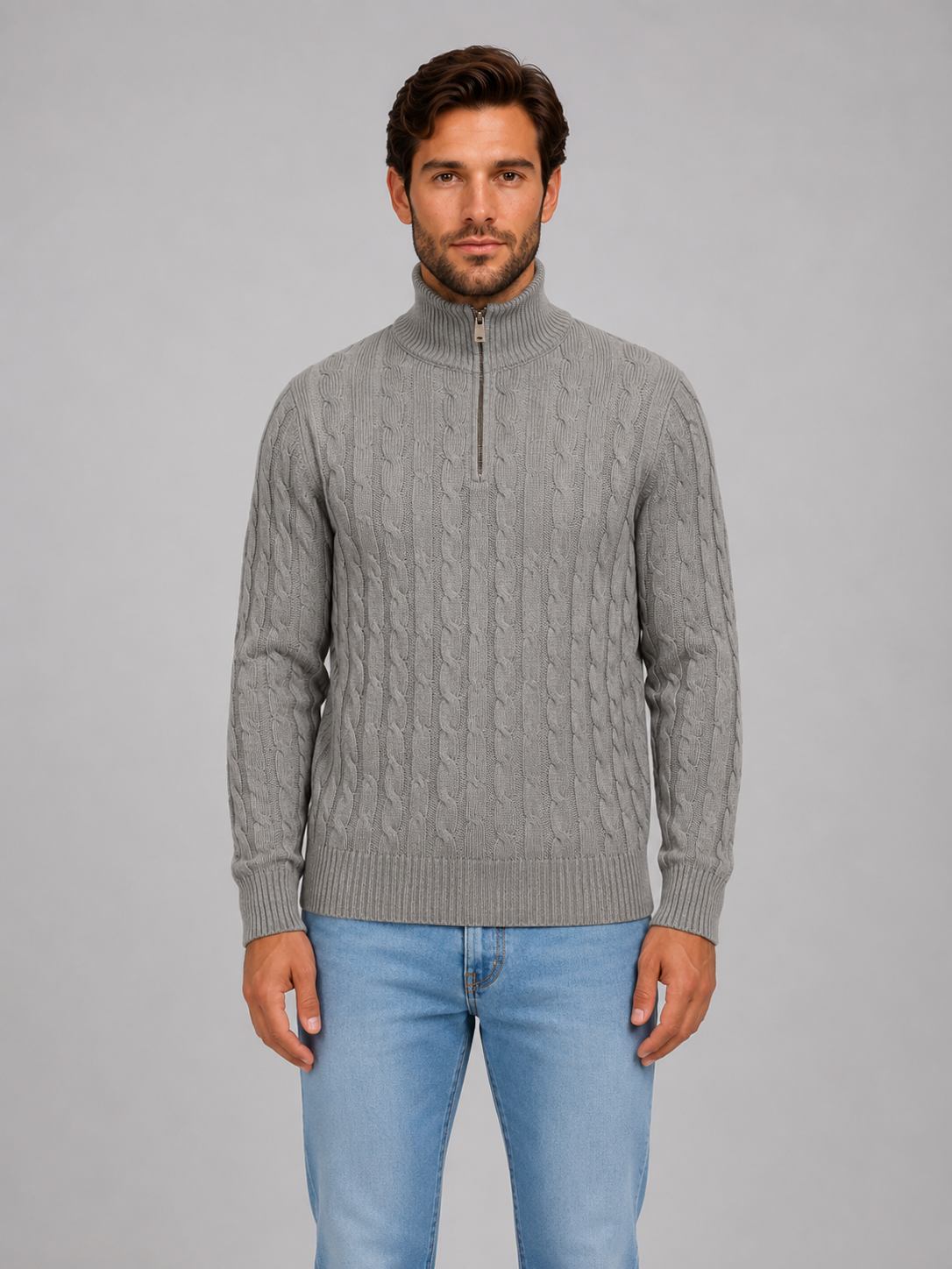 Pull demi-zip homme en maille torsadée à col montant 2