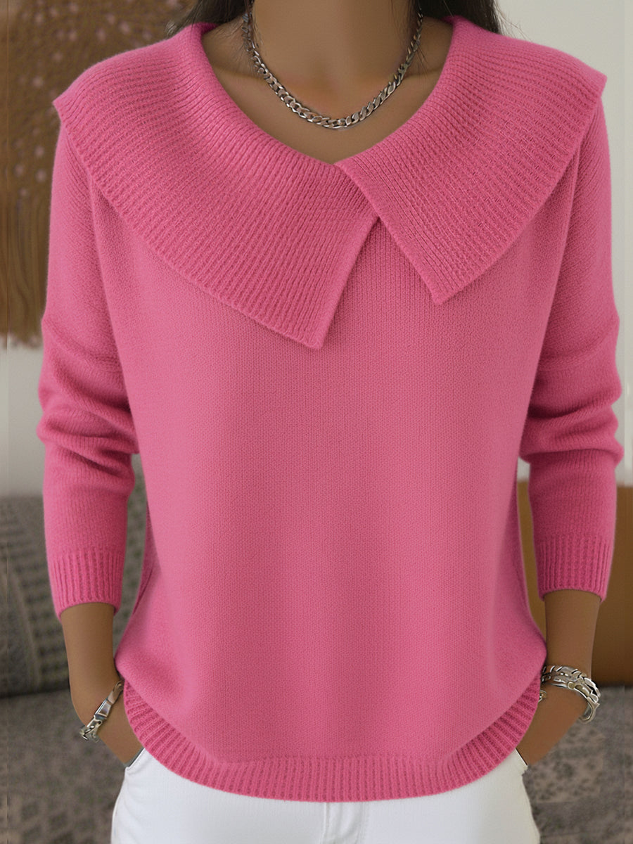 Pull en laine chaud pour femme à col à revers coupe ample 2