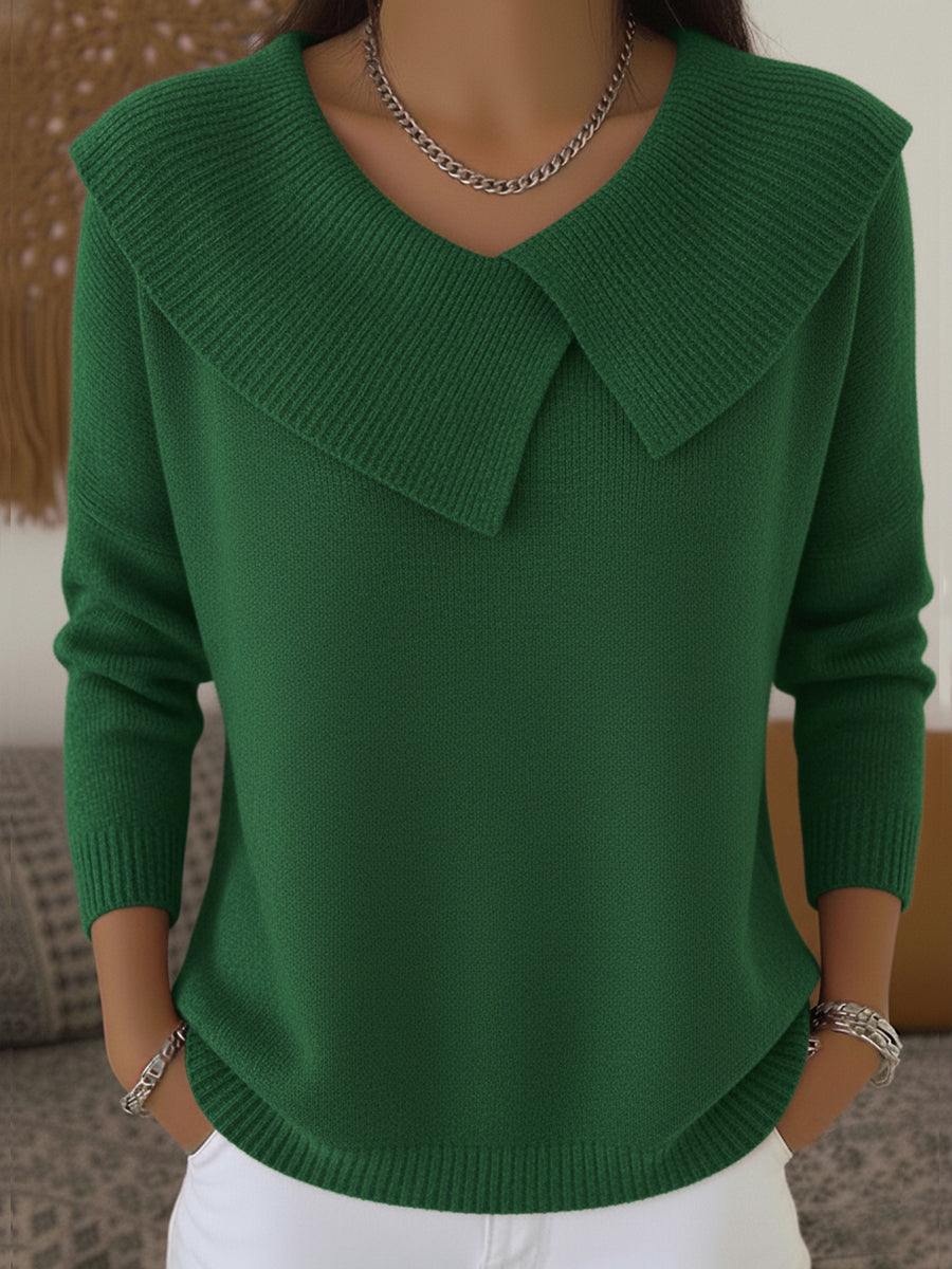Pull en laine chaud pour femme à col à revers coupe ample 3