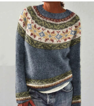 Pull en maille femme à col rond et motif jacquard 2