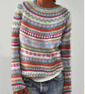Pull en maille femme à col rond et motif jacquard 3