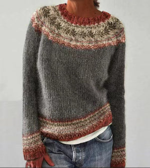 Pull en maille femme à col rond et motif jacquard 4