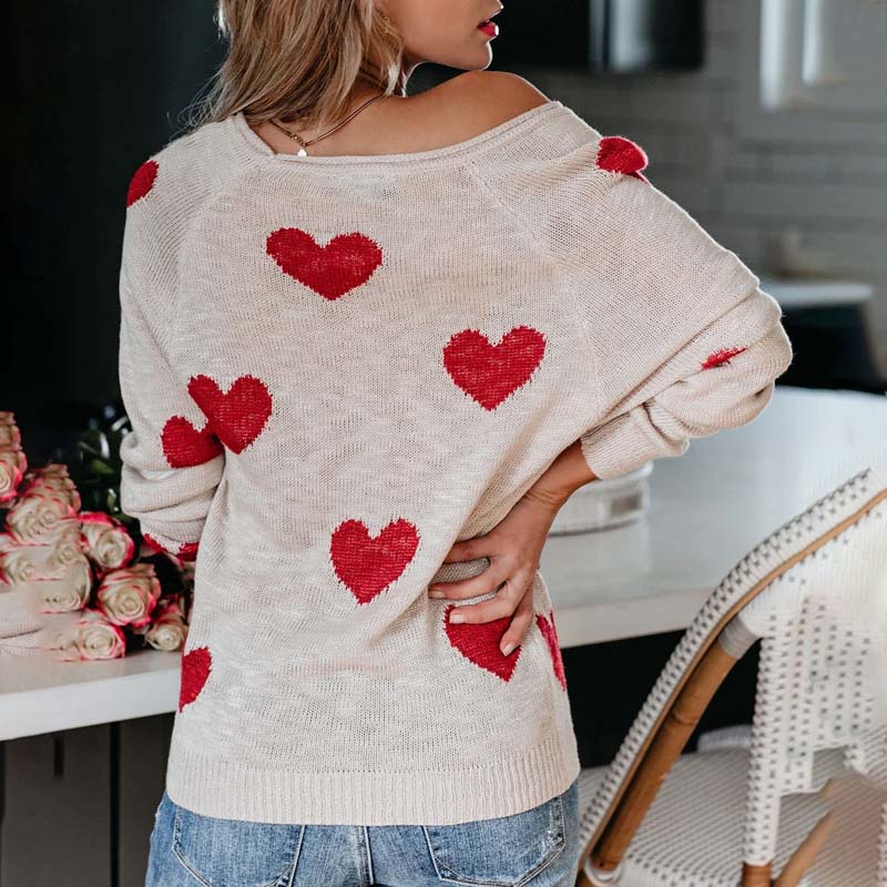 Pull en maille femme à motif coeur col V manches longues 6
