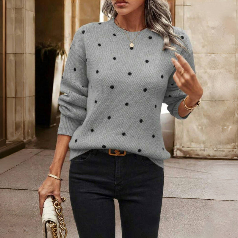 Pull en maille femme à pois col rond manches longues 3