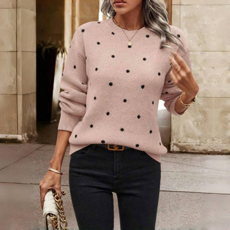 Pull en maille femme à pois col rond manches longues 4