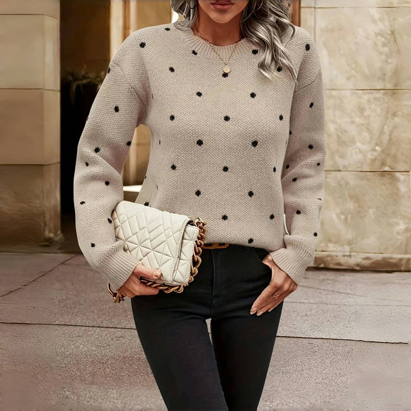 Pull en maille femme à pois col rond manches longues 7