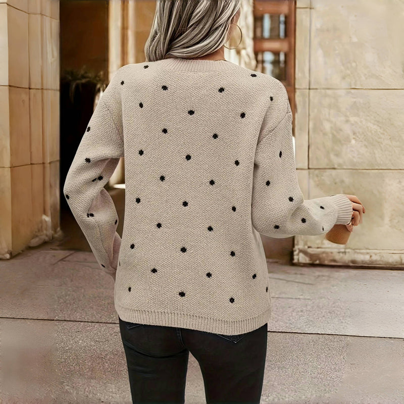 Pull en maille femme à pois col rond manches longues 9