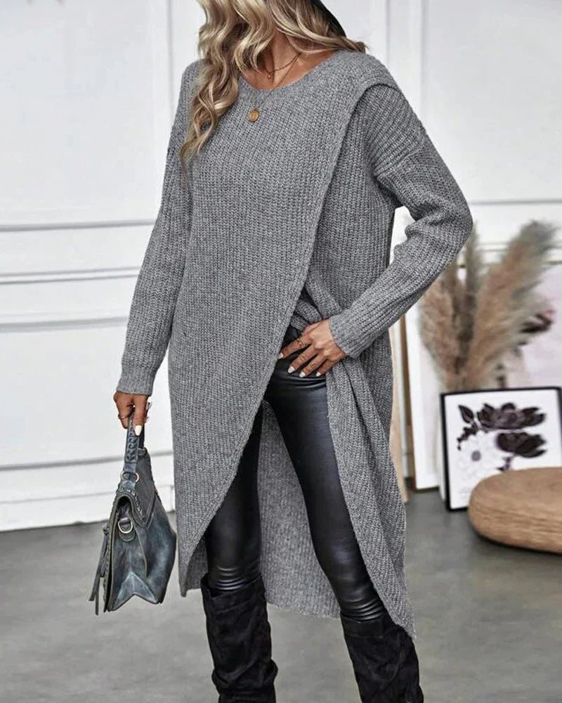 Pull en maille torsadée femme col rond coupe ample 2