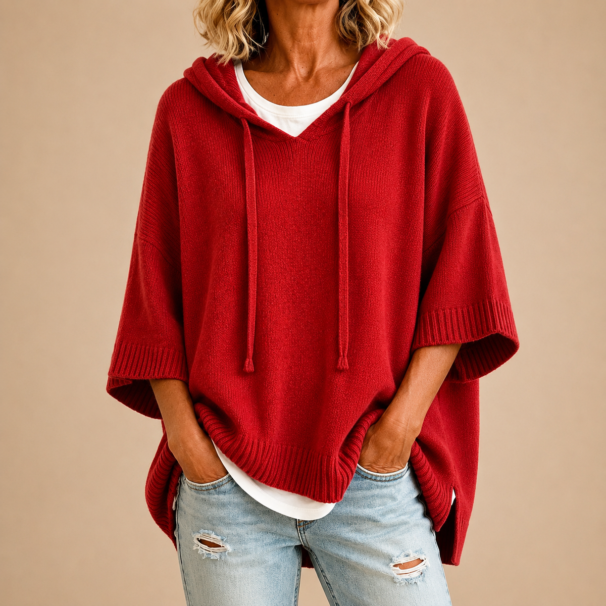 Pull femme à capuche ample en maille 10