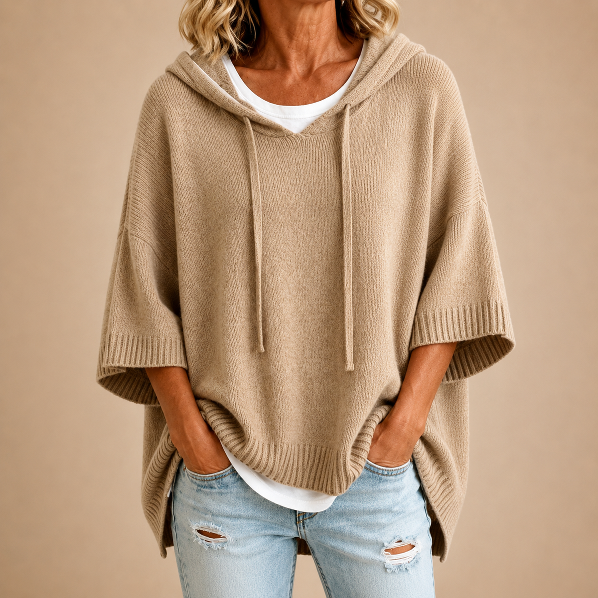 Pull femme à capuche ample en maille 6