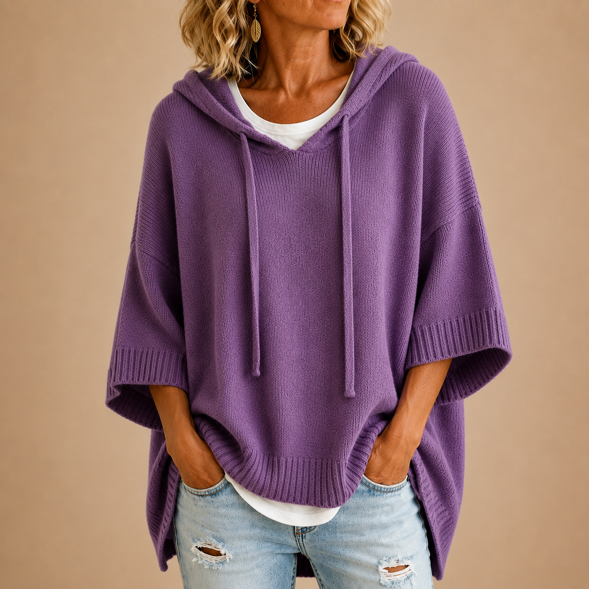 Pull femme à capuche ample en maille 9
