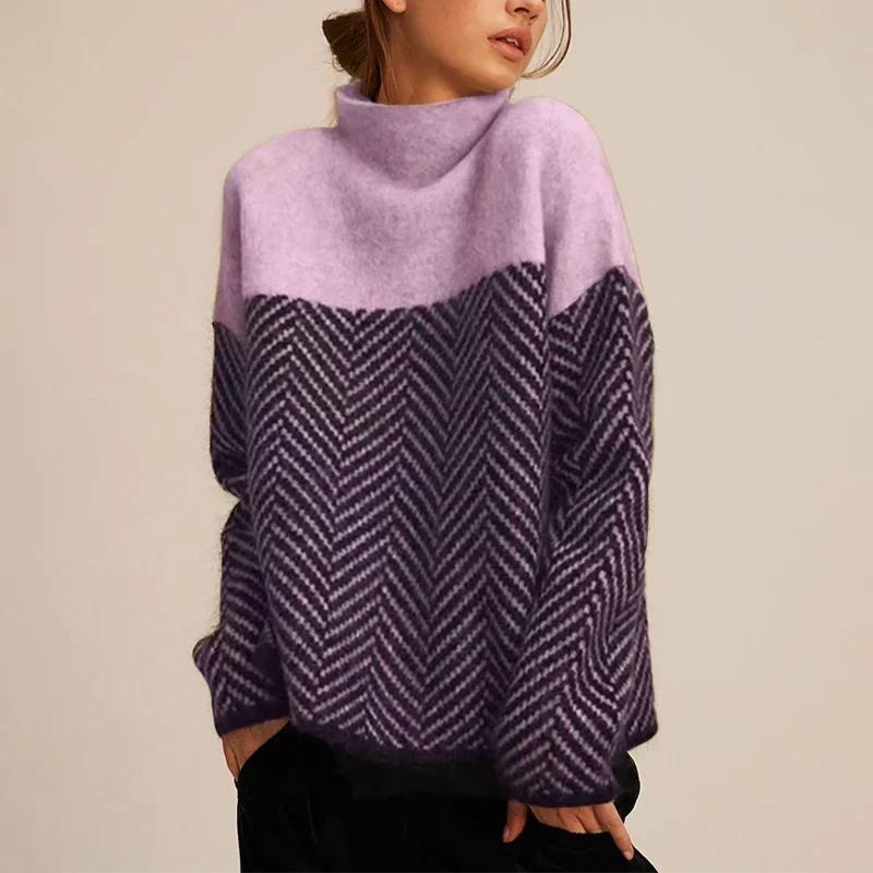 Pull femme à col montant et manches longues 2