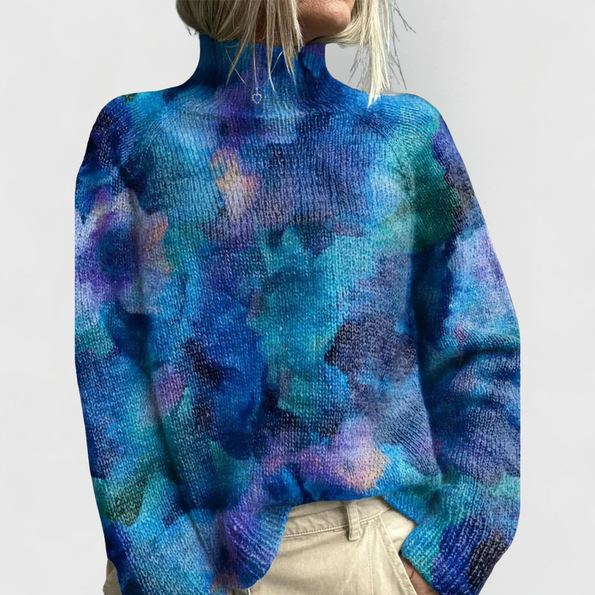 Pull femme à col roulé en maille à imprimé forêt 2