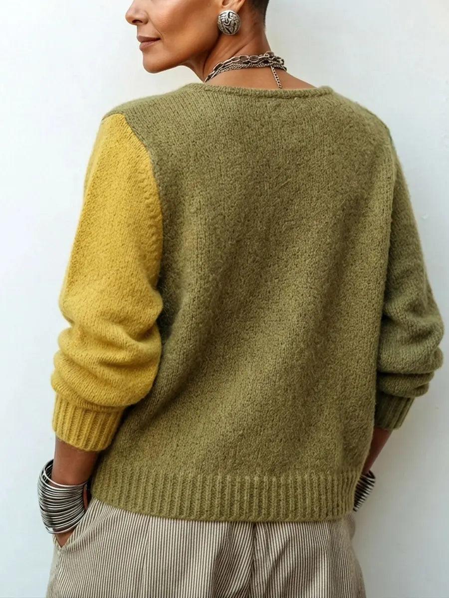 Pull femme color-block en maille à boutons asymétriques 2