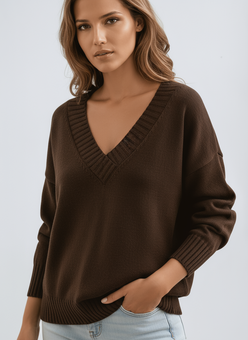 Pull femme en maille à col V, bords côtelés et coupe ample 9