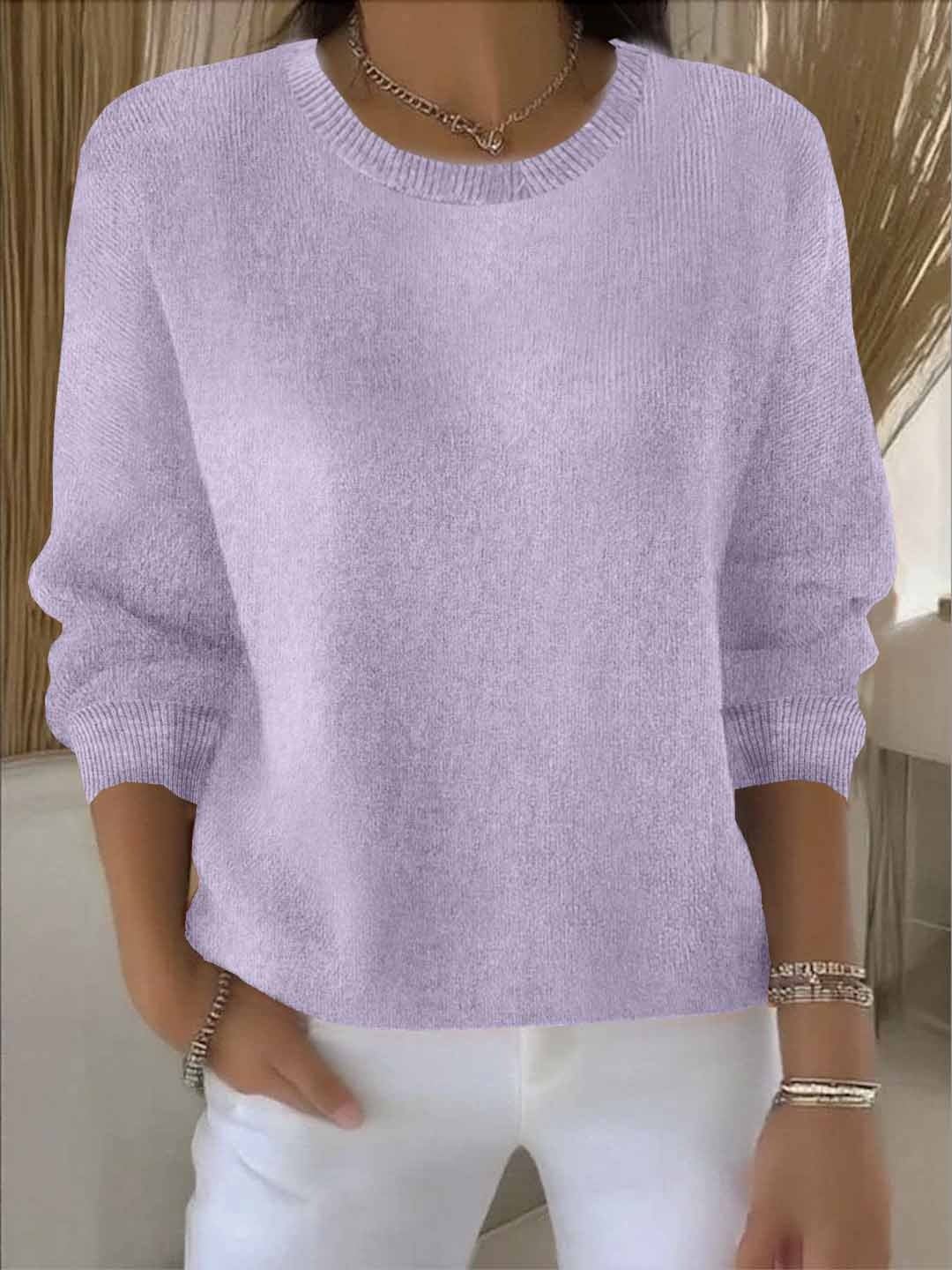 Pull femme en maille côtelée à col rond et manches longues 11