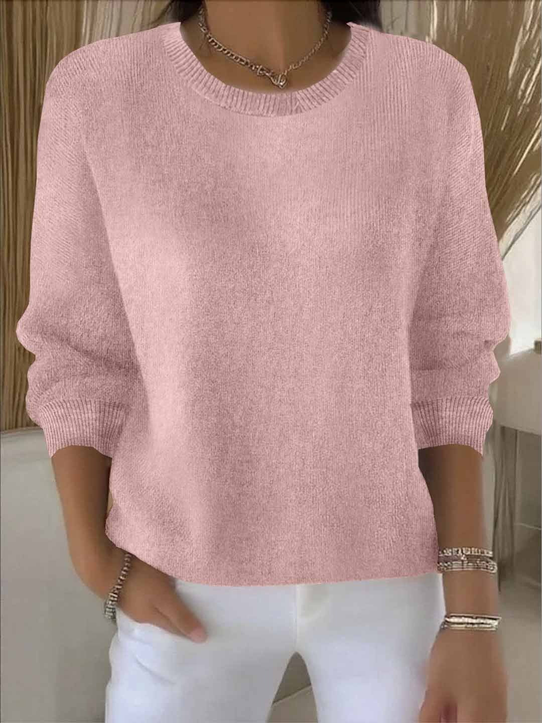 Pull femme en maille côtelée à col rond et manches longues 3