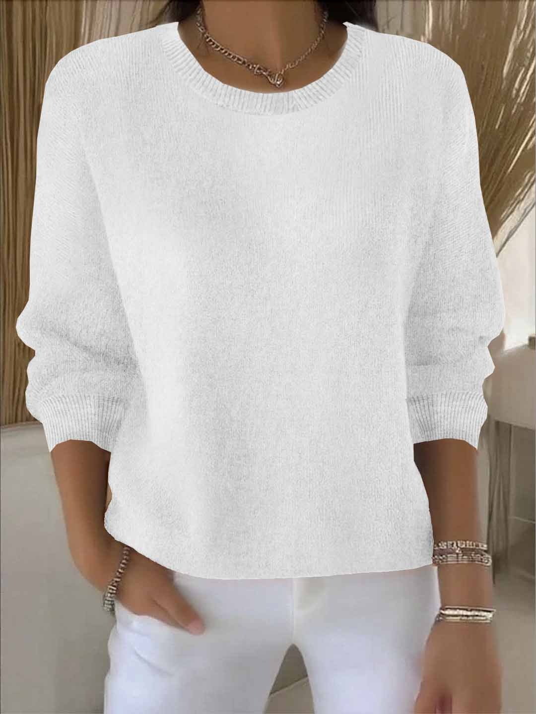 Pull femme en maille côtelée à col rond et manches longues 4
