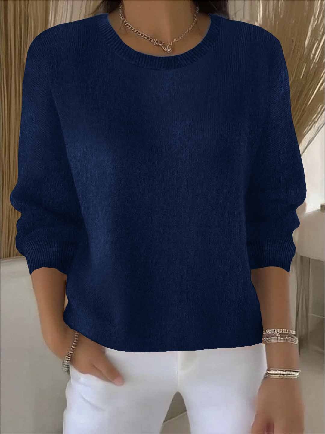 Pull femme en maille côtelée à col rond et manches longues 5