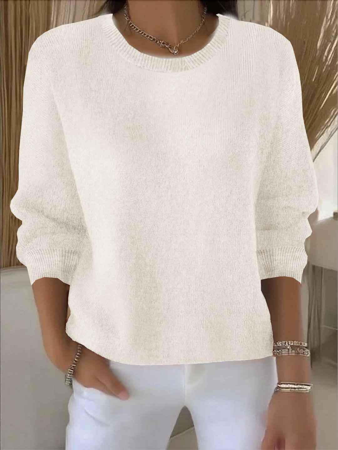 Pull femme en maille côtelée à col rond et manches longues 8