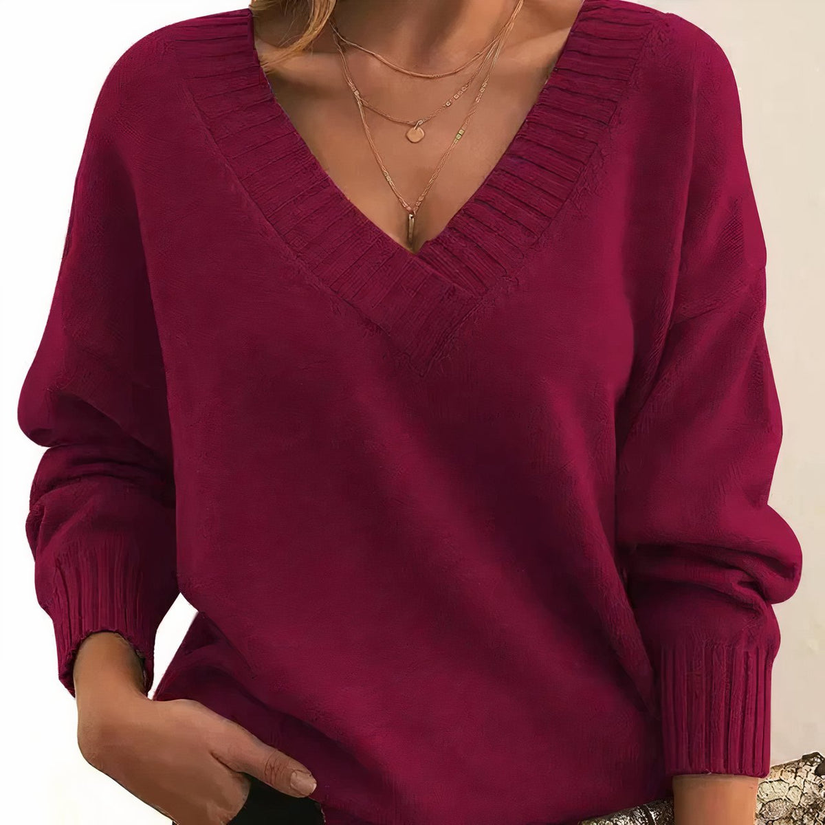 Pull femme en maille de laine à col en V et manches longues 7