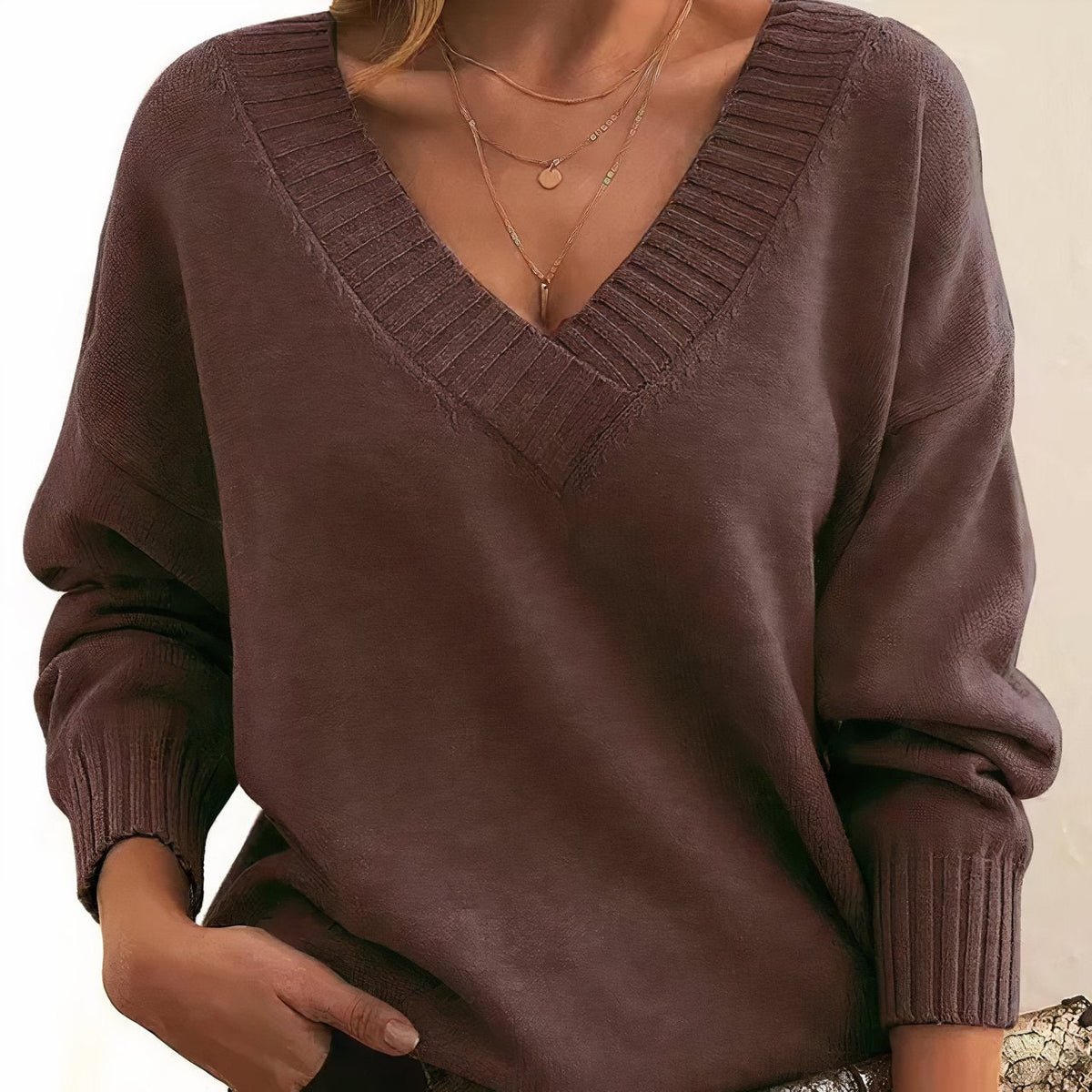 Pull femme en maille de laine à col en V et manches longues 9