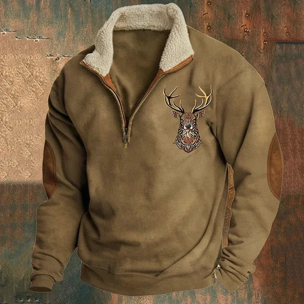 Pull half-zip homme en polaire à motif cerf 1