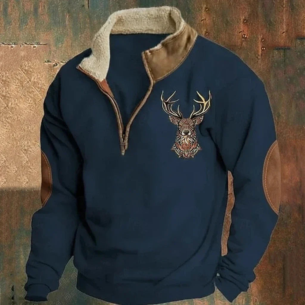 Pull half-zip homme en polaire à motif cerf 3