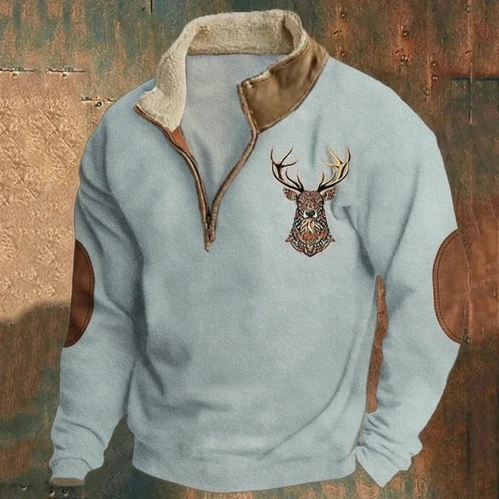 Pull half-zip homme en polaire à motif cerf 4
