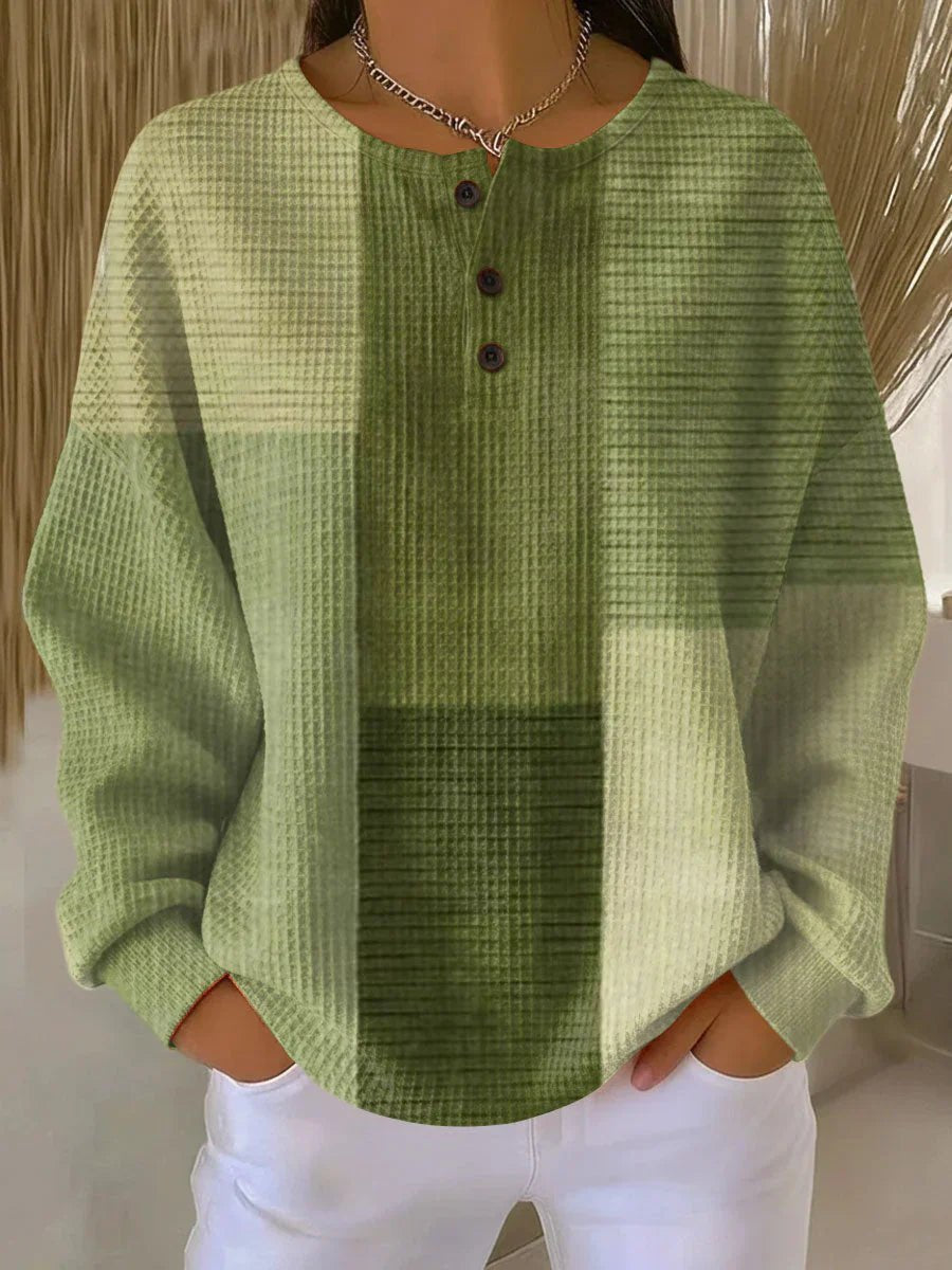 Pull henley femme en maille gaufrée colorblock manches longues 3