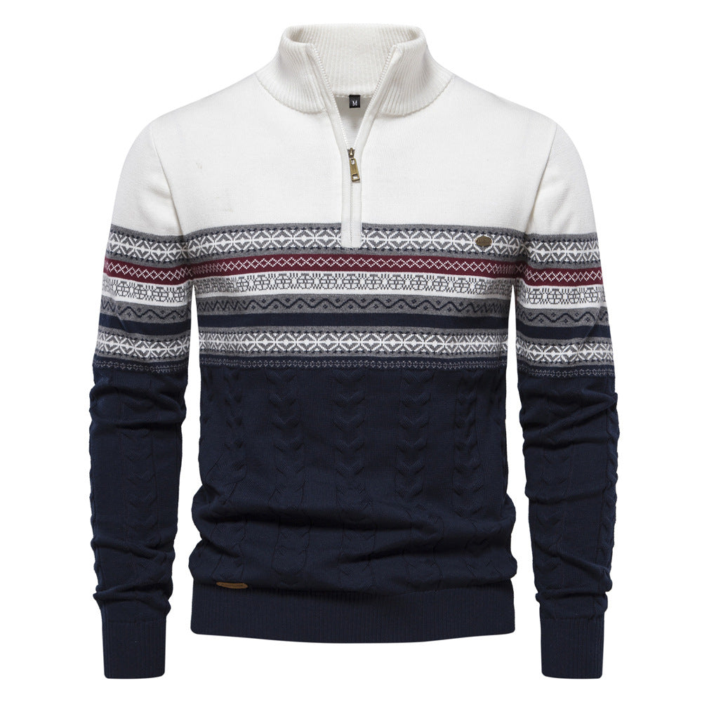 Pull homme à col montant demi-zip avec motif jacquard 1