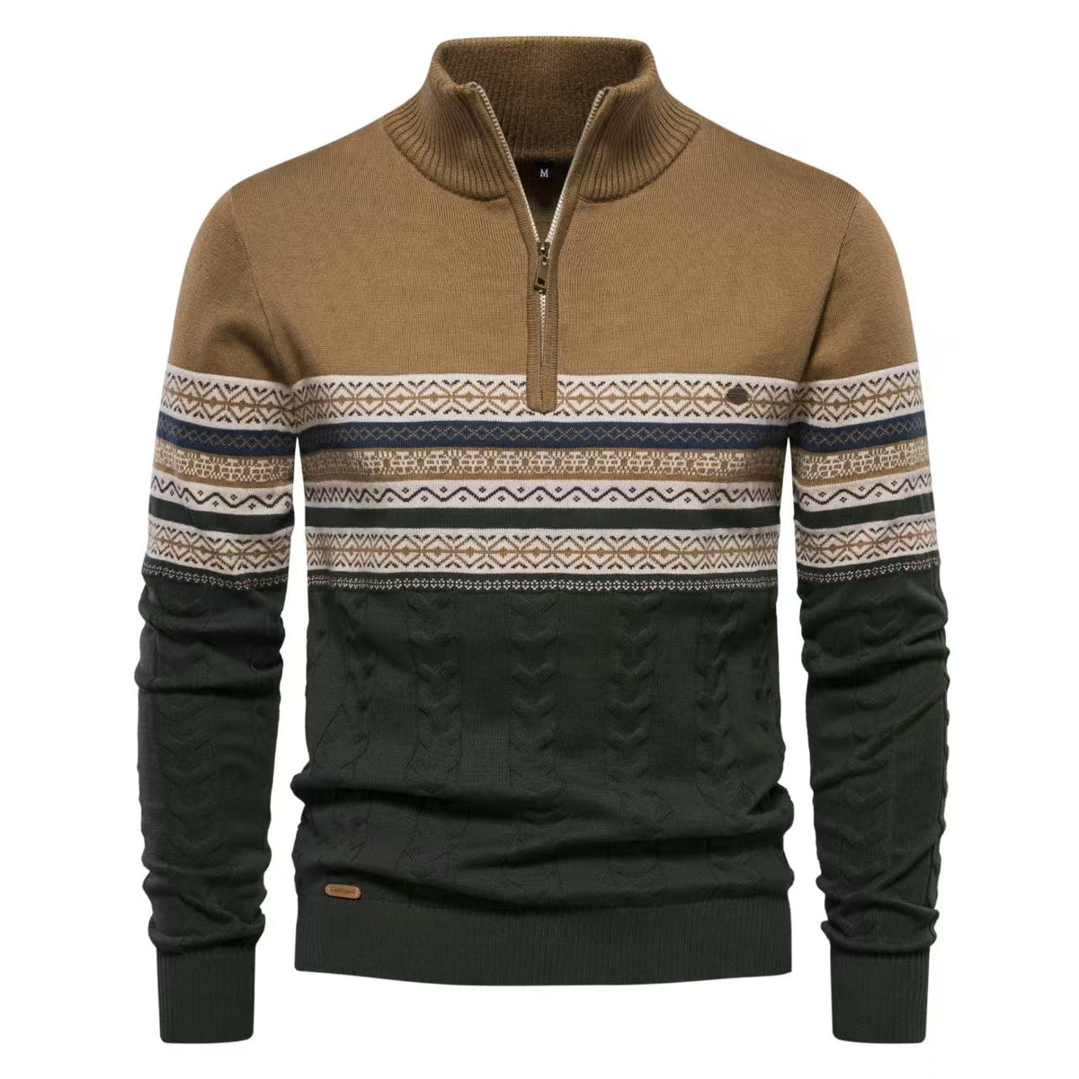 Pull homme à col montant demi-zip avec motif jacquard 2