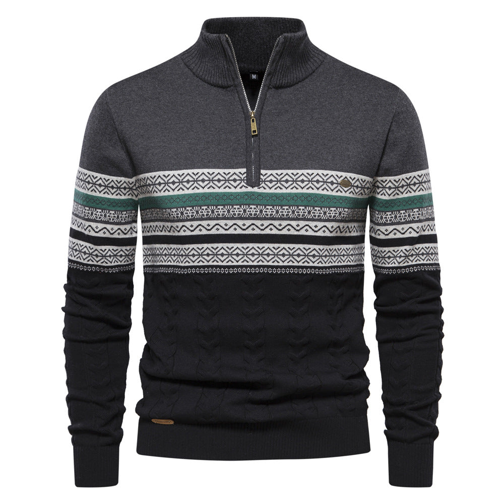 Pull homme à col montant demi-zip avec motif jacquard 3