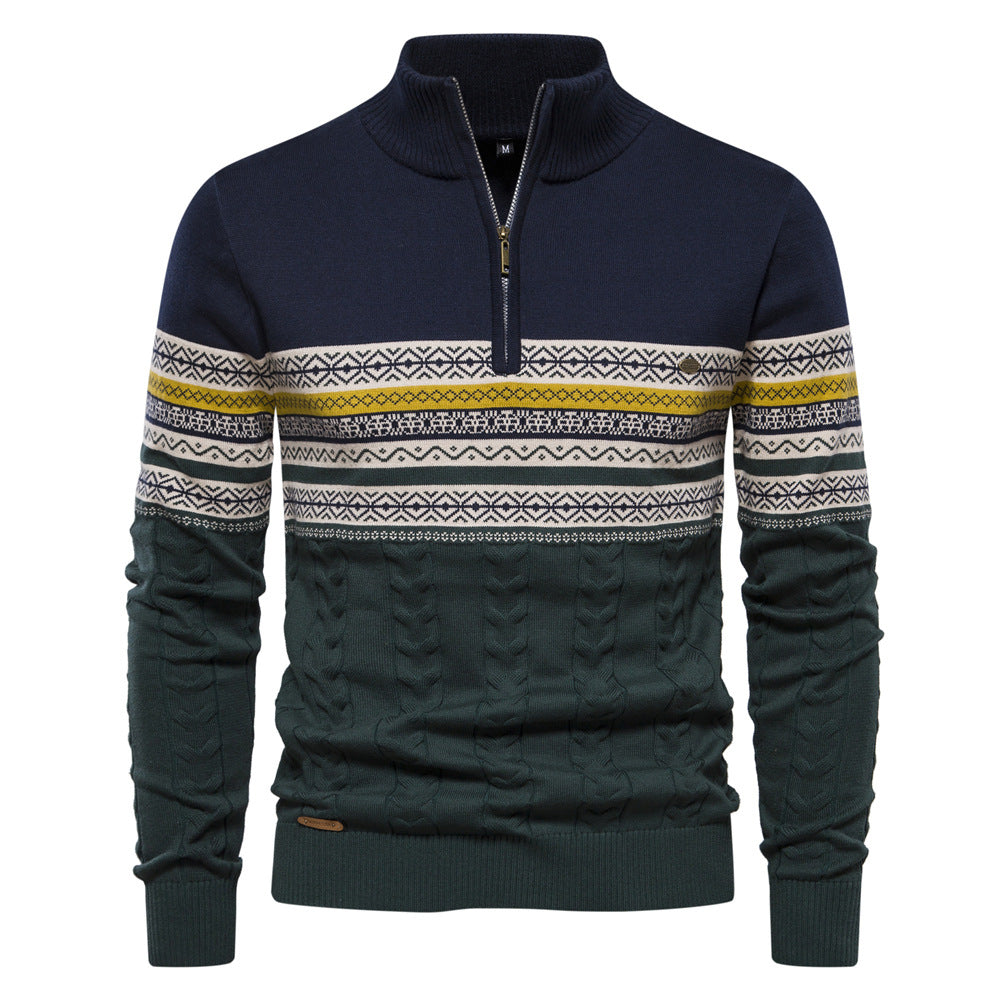 Pull homme à col montant demi-zip avec motif jacquard 4