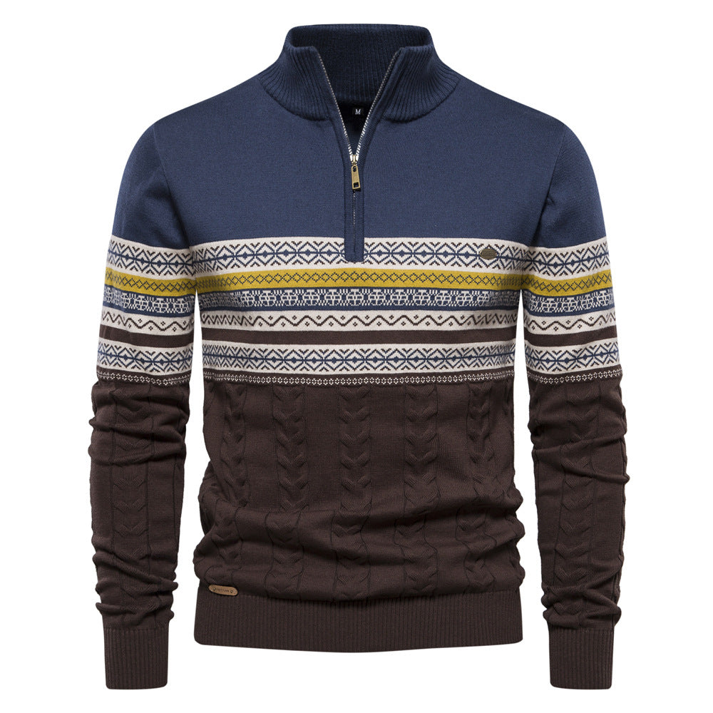Pull homme à col montant demi-zip avec motif jacquard 5