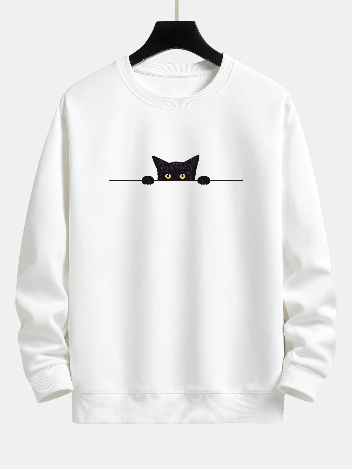 Pull homme col rond à imprimé chat 2