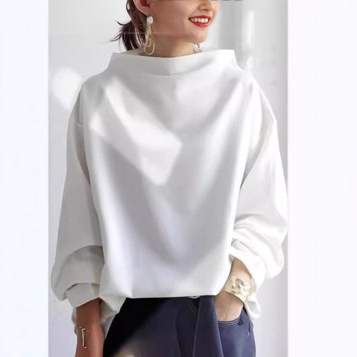 Pull oversize femme à col montant manches longues 3