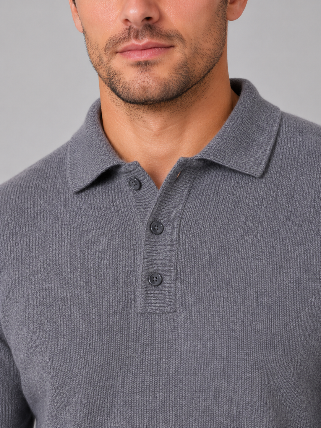 Pull polo homme boutonné en maille à manches longues 10