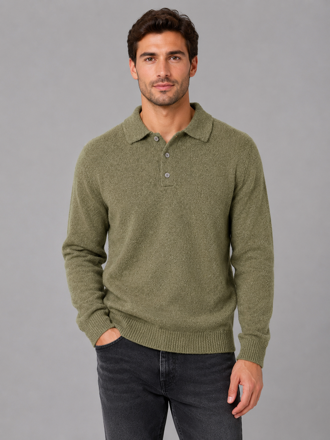 Pull polo homme boutonné en maille à manches longues 4