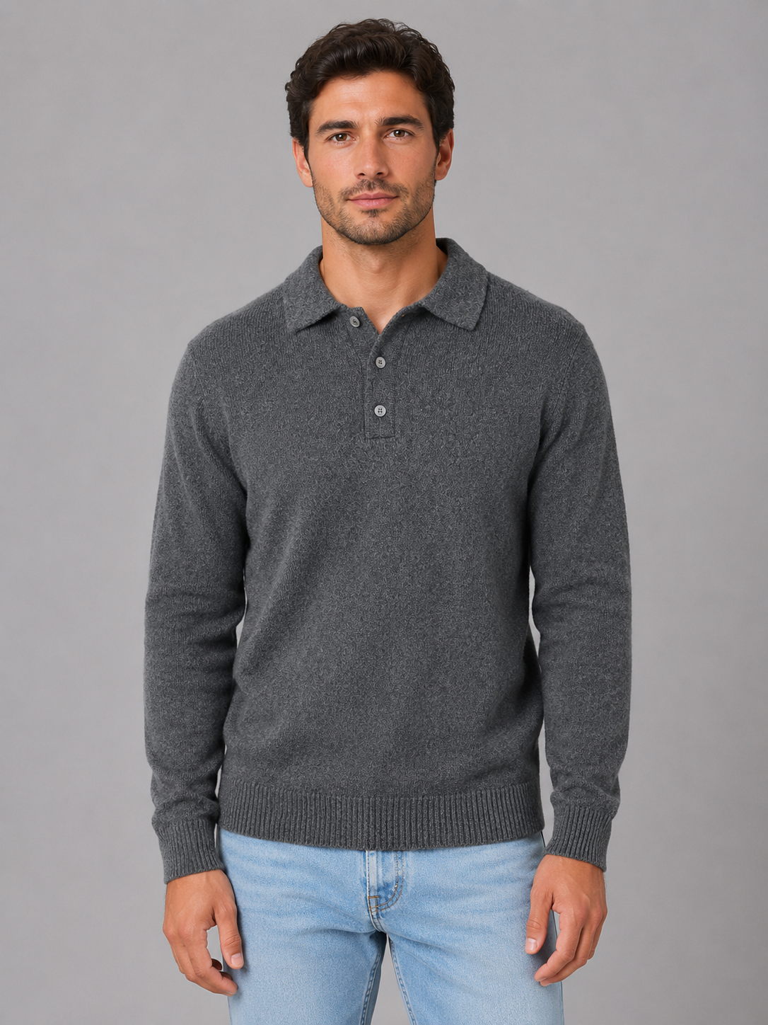 Pull polo homme boutonné en maille à manches longues 5