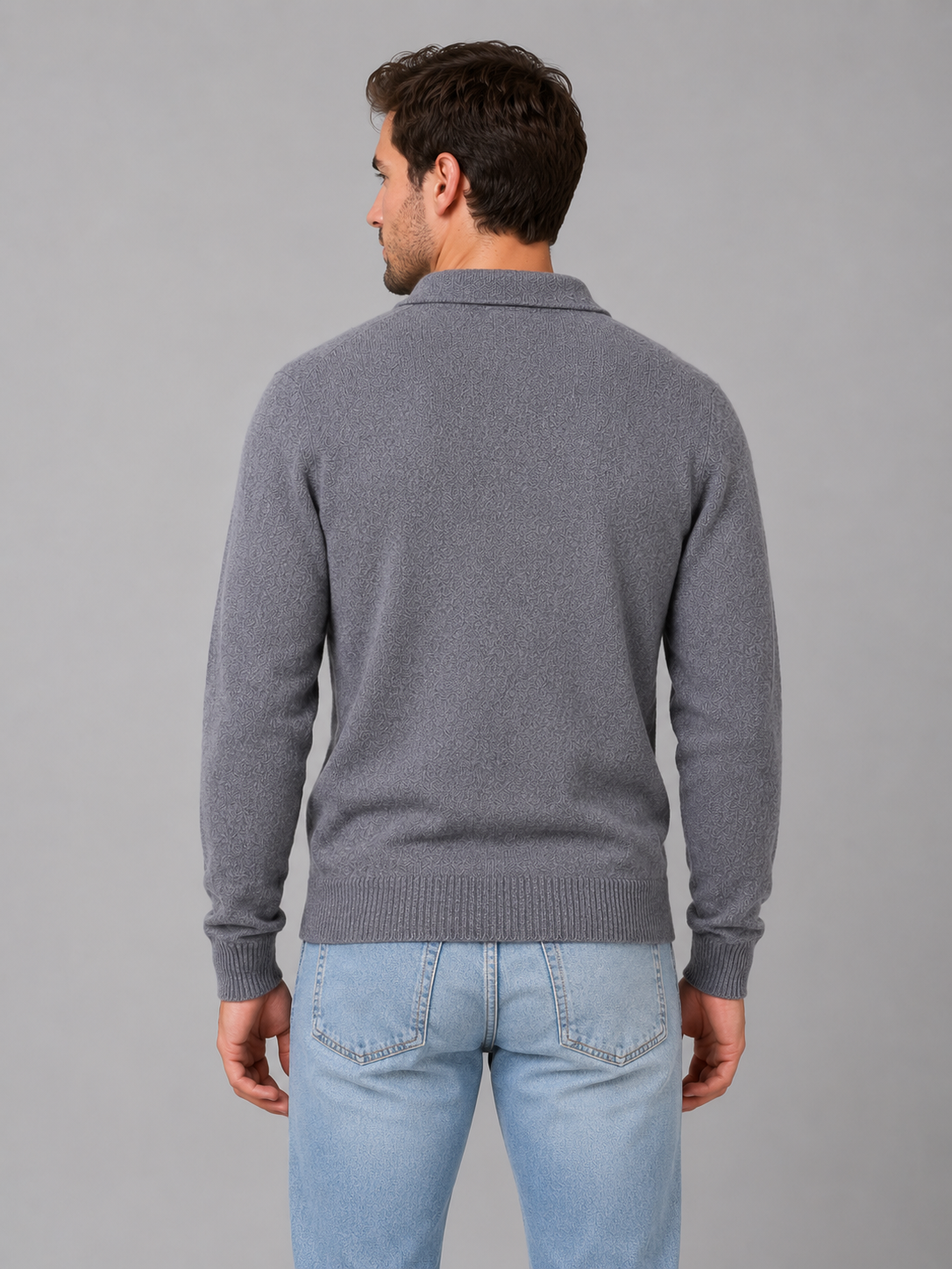 Pull polo homme boutonné en maille à manches longues 8
