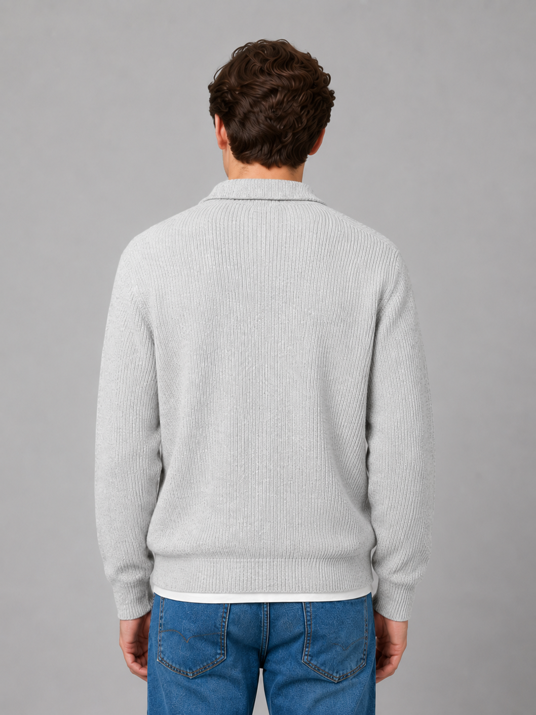 Pull polo homme léger en maille côtelée à col boutonné 4