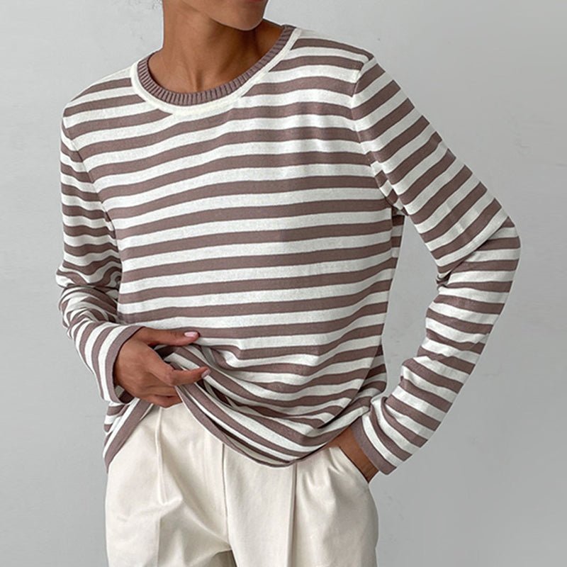 Pull rayé femme à col rond manches longues 2