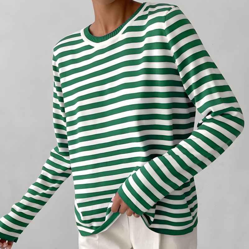 Pull rayé femme à col rond manches longues 3