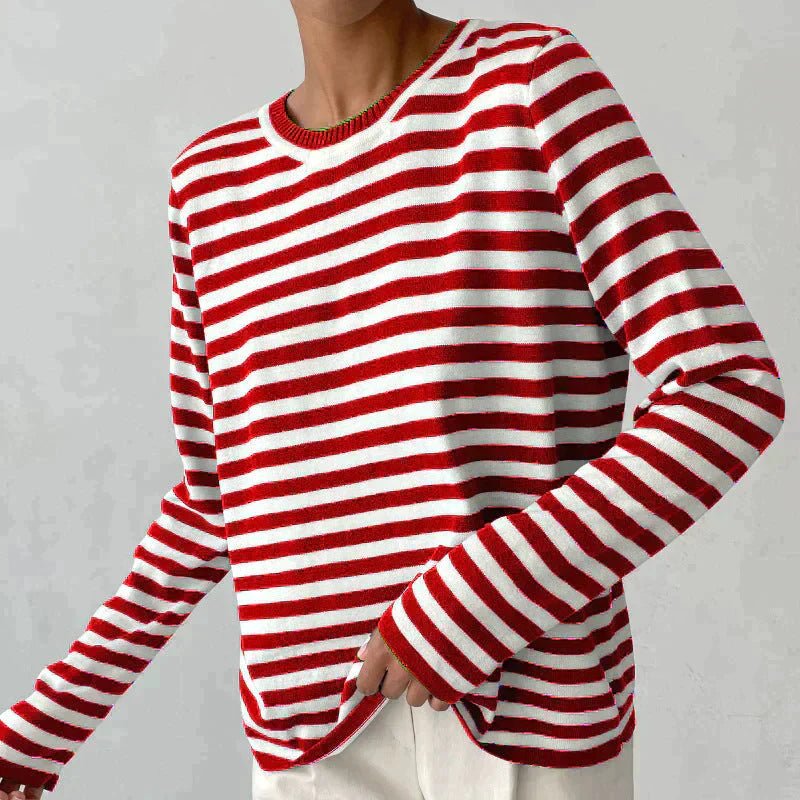 Pull rayé femme à col rond manches longues 4