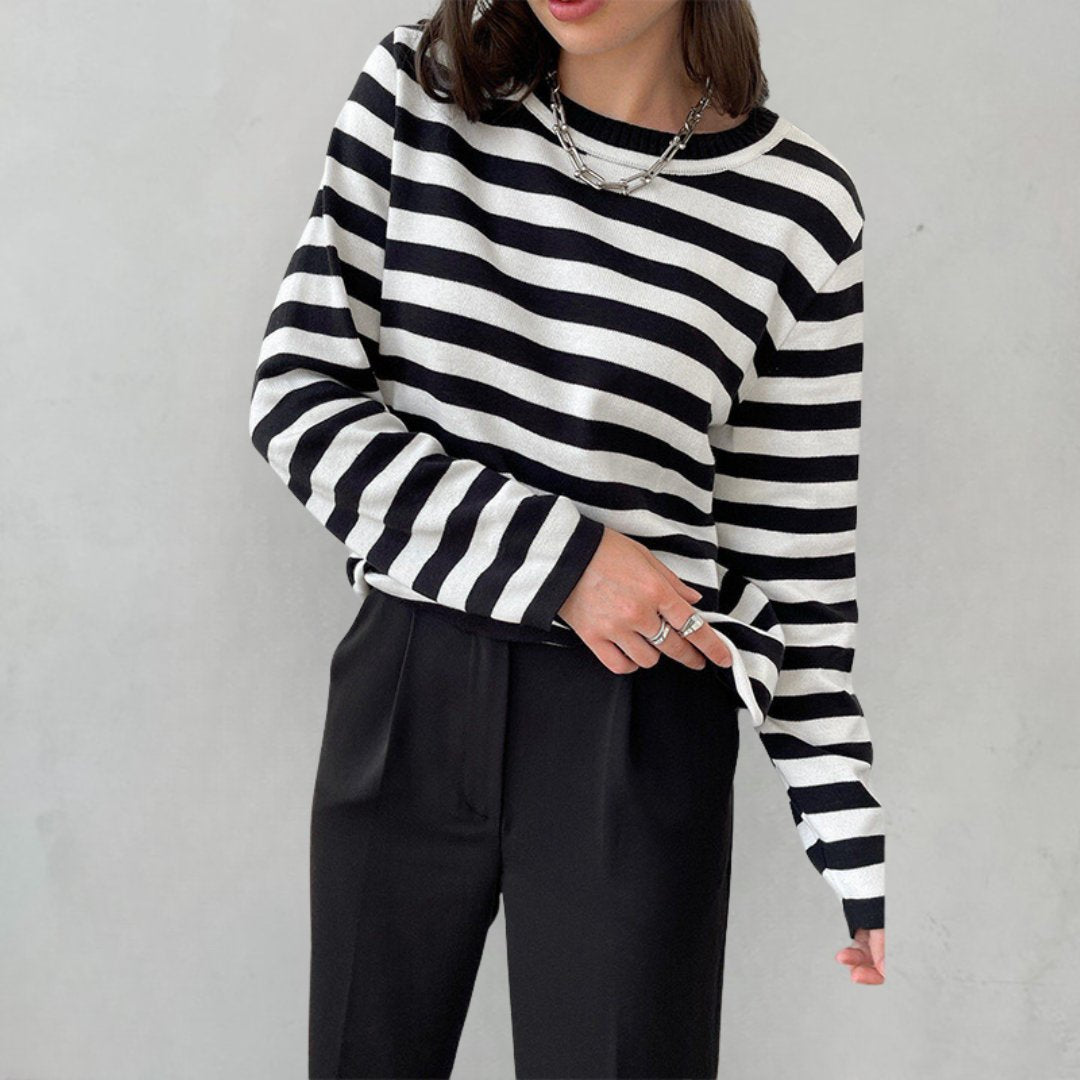 Pull rayé femme à col rond manches longues 5