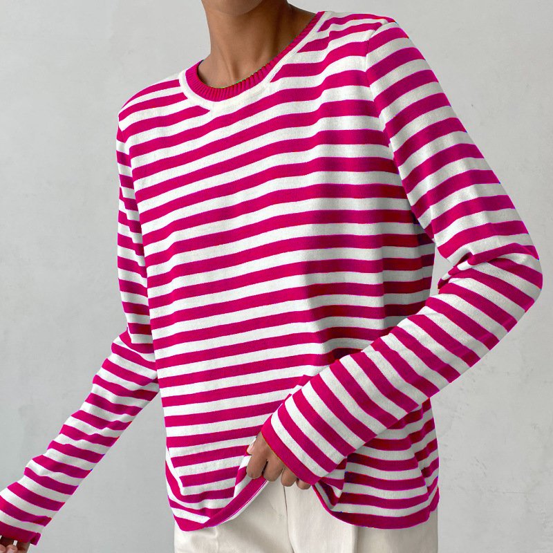 Pull rayé femme à col rond manches longues 6