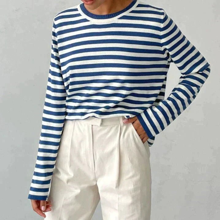 Pull rayé femme à col rond manches longues 9