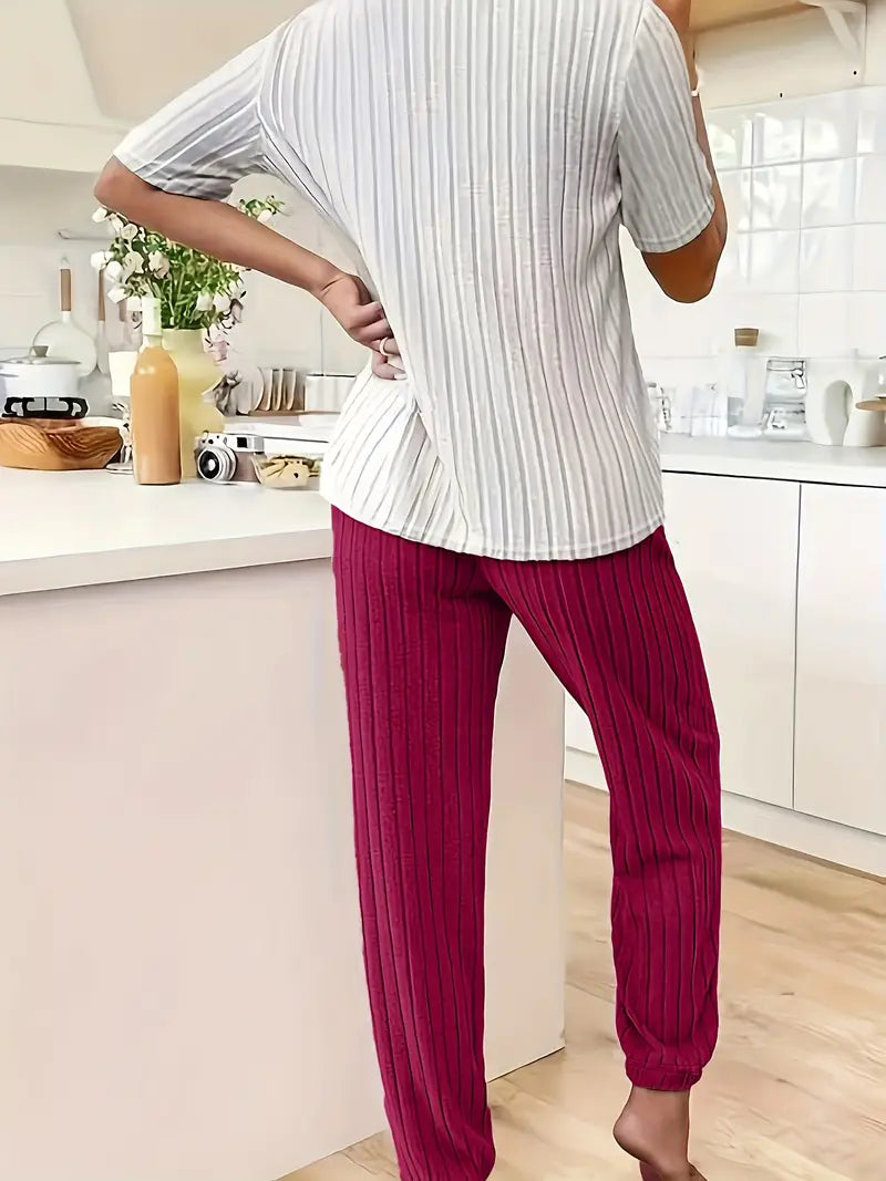 Pyjama femme en maille côtelée à motif cœur et manches courtes 8